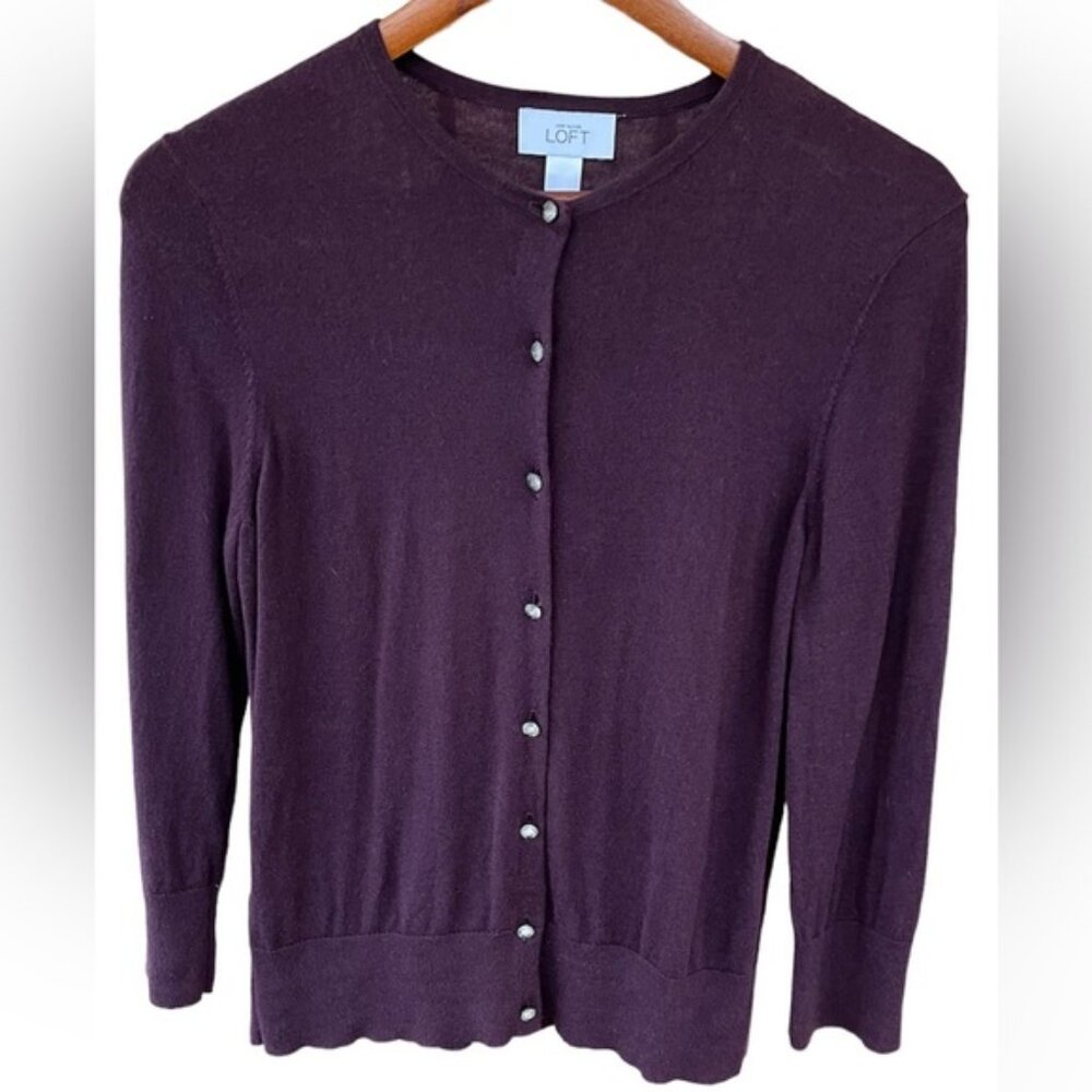 Ann Taylor Loft Purple Plum Long Sleeve Cardigan Jewel Bling Button Sweater Sz M